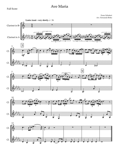 Ave Maria (Franz Schubert) for Clarinet in Bb & Clarinet in A Duo (arr. Fernando Britto)