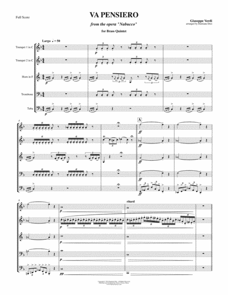 Va Pensiero from the opera Nabucco for Brass Quintet (arr. Damiano Drei)