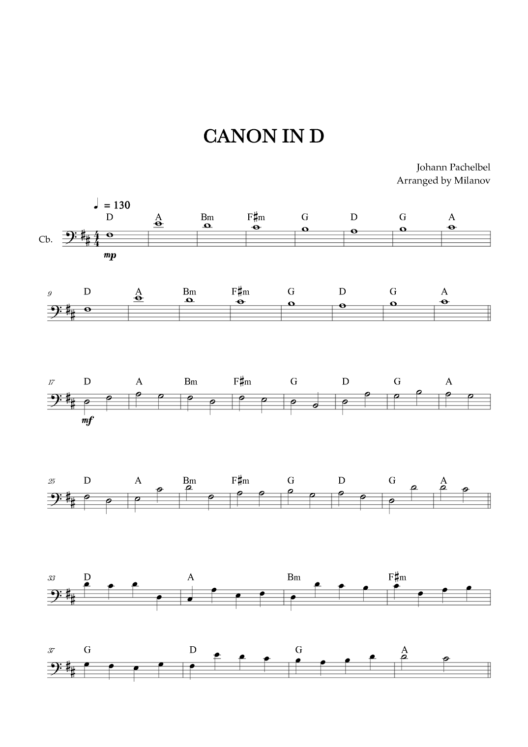 Canon in D | Pachelbel | String Bass (arr. Milanov)