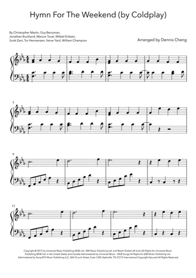 Hymn For The Weekend (arr. Dennis Cheng)