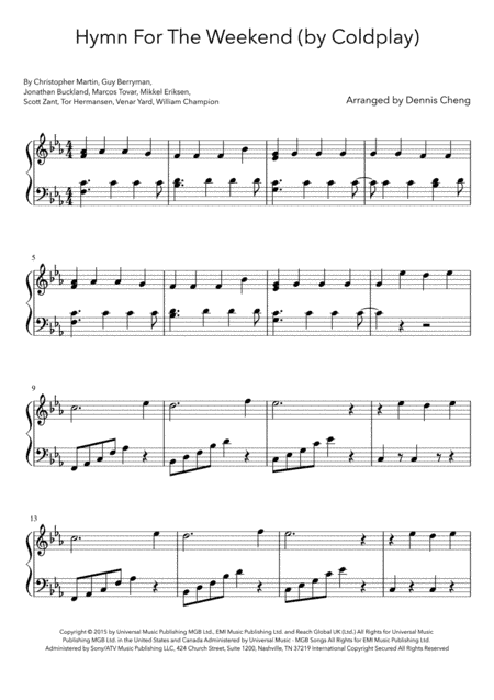 Hymn For The Weekend (arr. Dennis Cheng)