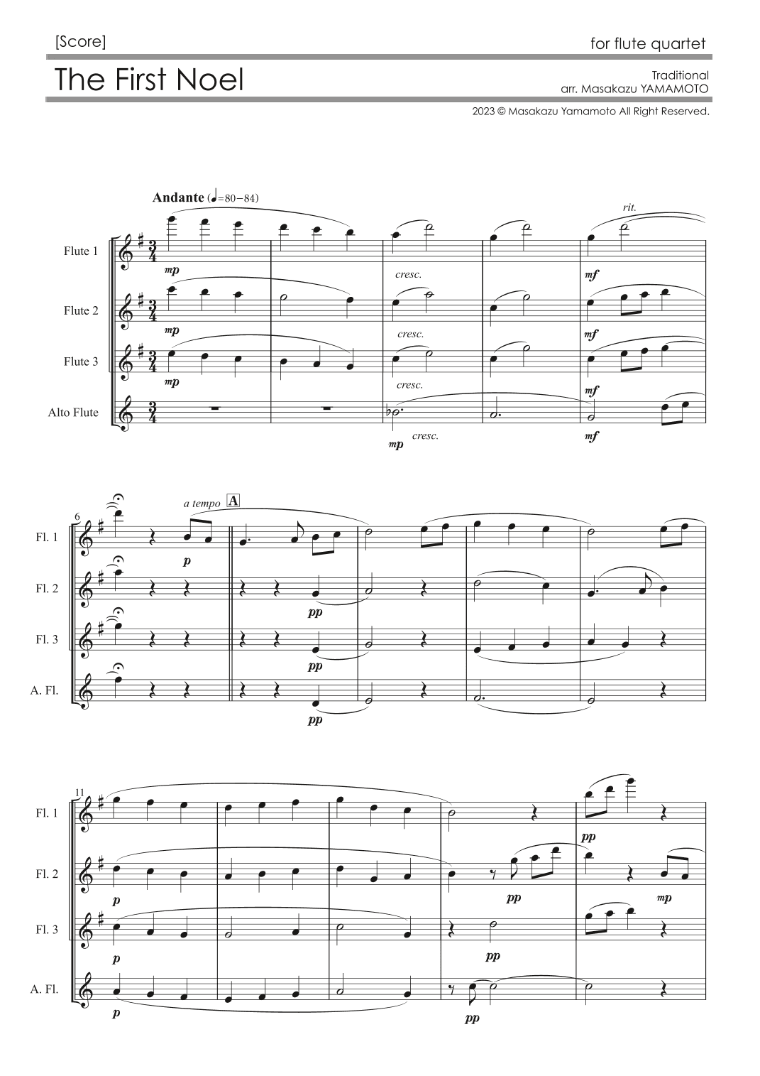 The First Noel [Flute Quartet] (arr. Masakazu YAMAMOTO)