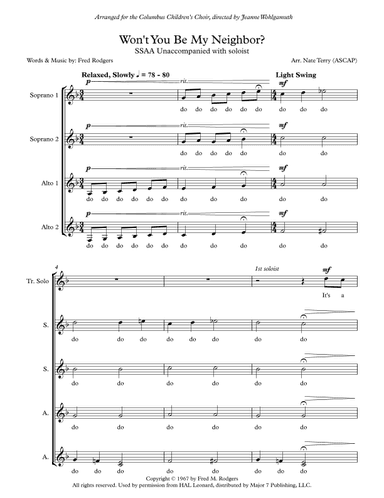 Won't You Be My Neighbor? (it's A Beautiful Day In The Neighborhood) (arr. Nate Terry (ASCAP))