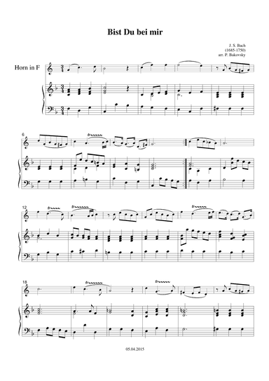 J.S. Bach: Bist Du bei Mir for horn and piano (arr. Pavel Bakovsky)