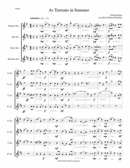 As torrents in summer for saxophone quartet (arr. David Warin Solomons)