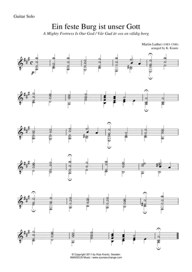 Ein feste Burg ist unser Gott / A Mighty Fortress Is Our God for guitar solo (arr. Amadeus Music)