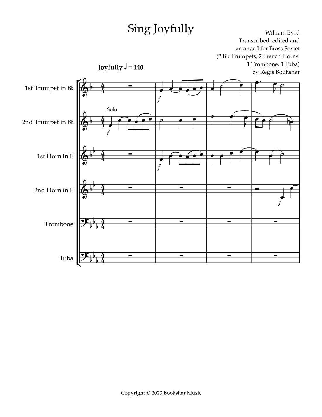 Sing Joyfully (Eb) (Brass Sextet) (2 Trp, 2 Hrn, 1 Trb, 1 Tuba) (arr. Regis Bookshar)