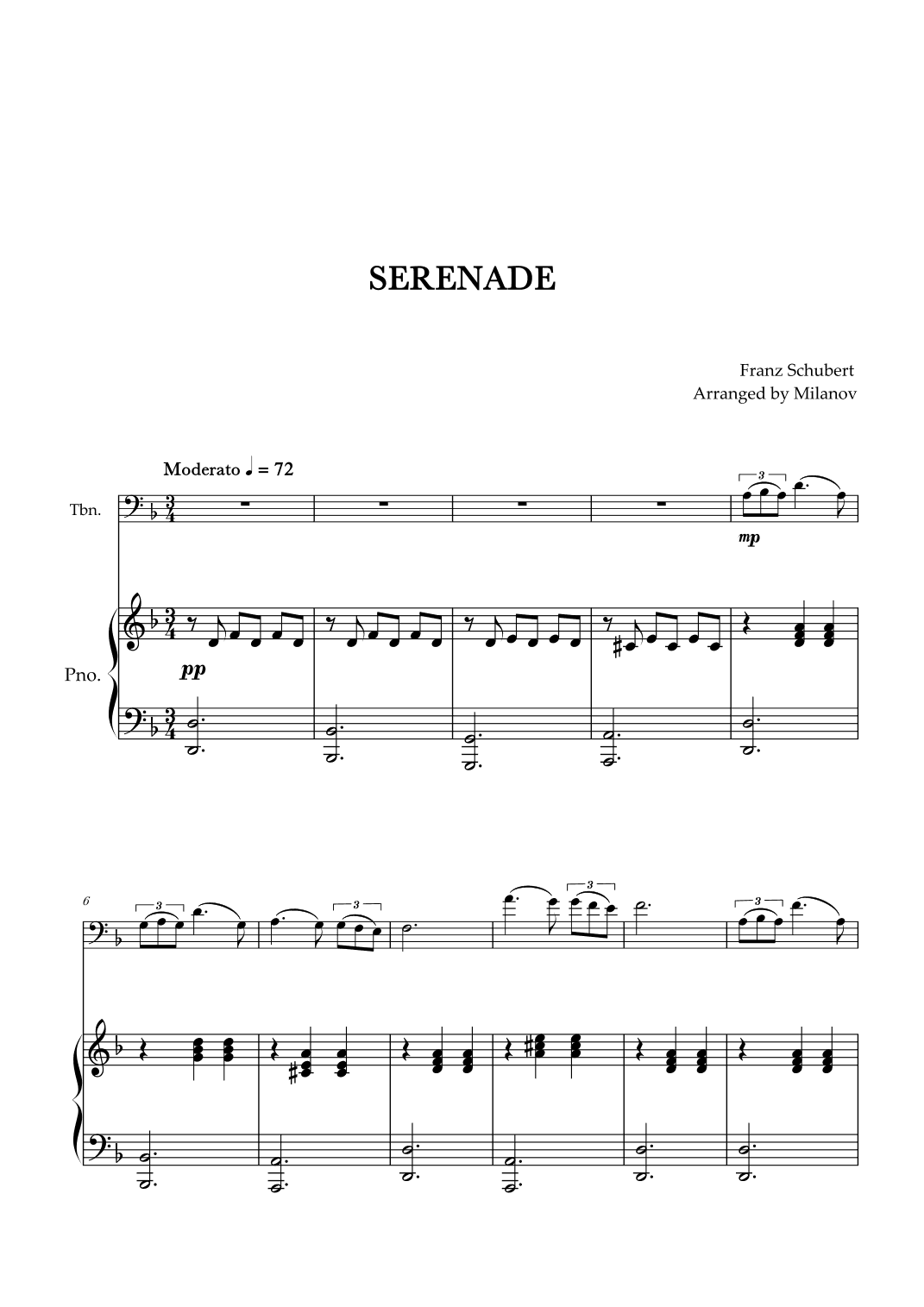 Serenade | Schubert | Trombone | Piano (arr. Milanov)