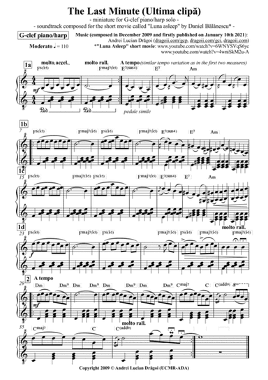 The Last Minute (Ultima clipa) - miniature for G-clef piano/harp solo (soundtrack composed for the s
