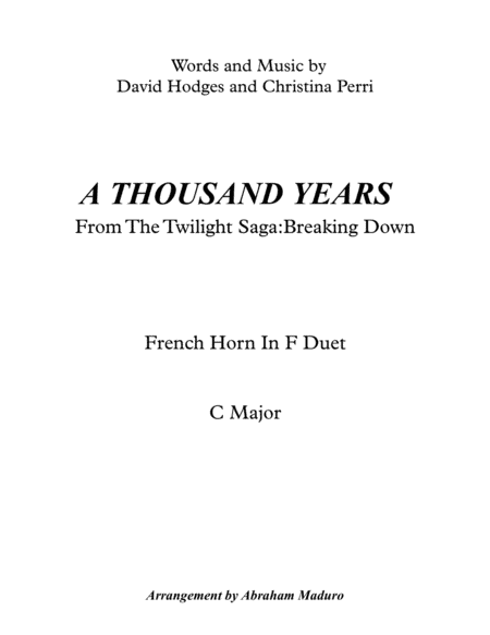 A Thousand Years (arr. Abraham Maduro)