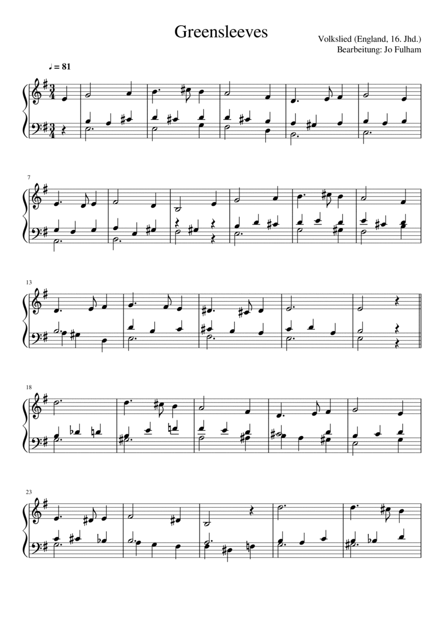 Greensleeves (arr. Jo Fulham)