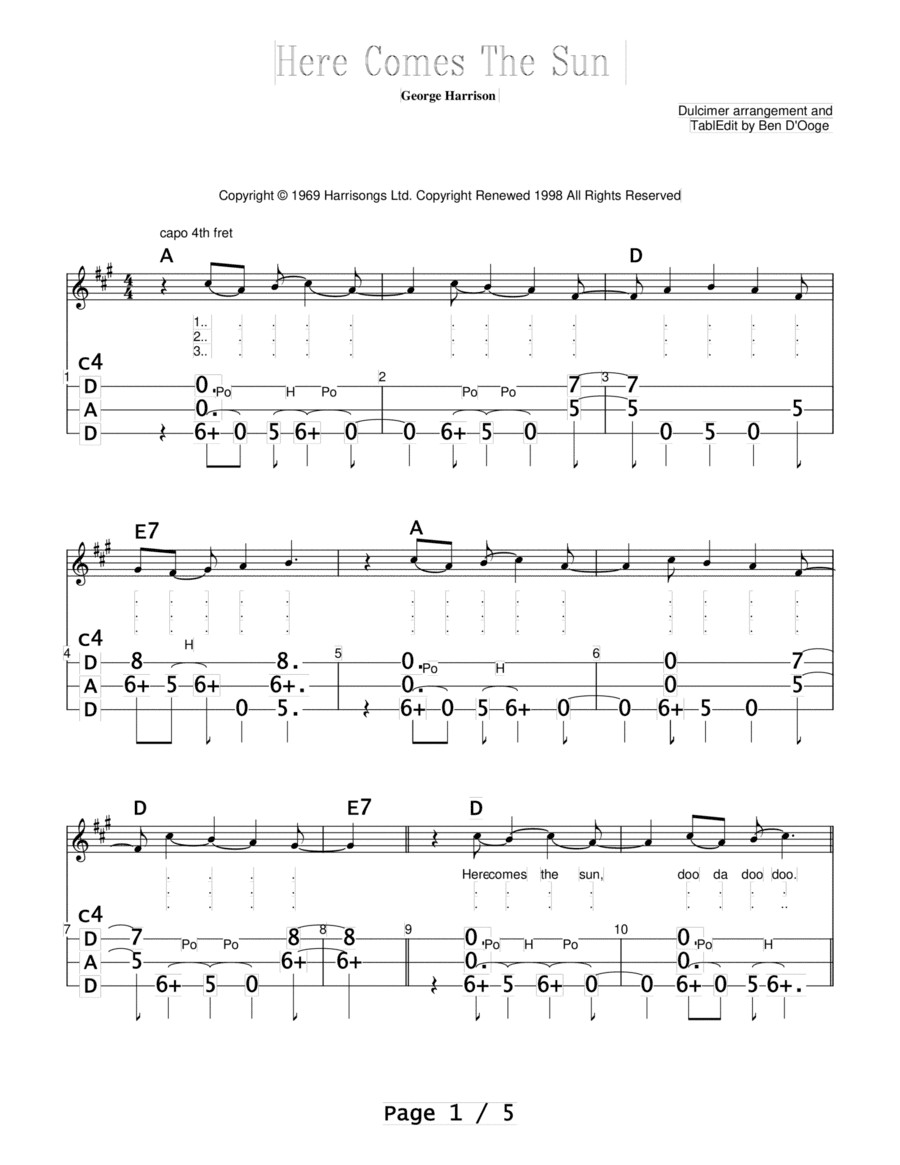 Here Comes The Sun (arr. Ben D'Ooge)
