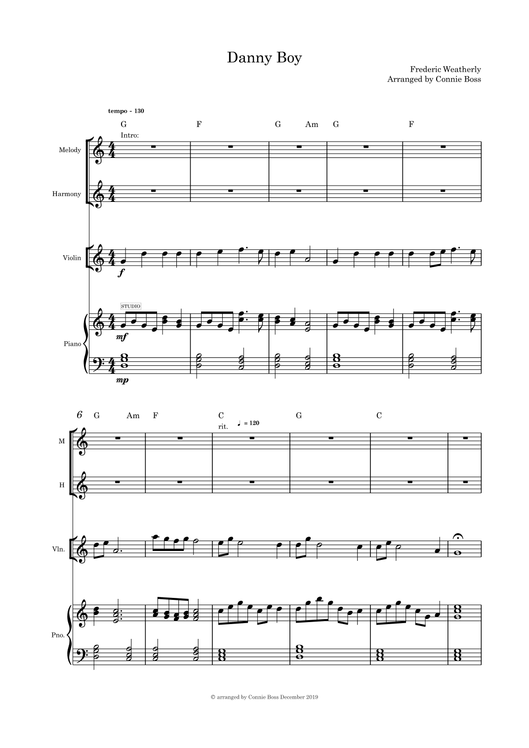 Danny Boy - Violin, Vocal duet and Piano (arr. Connie Boss)
