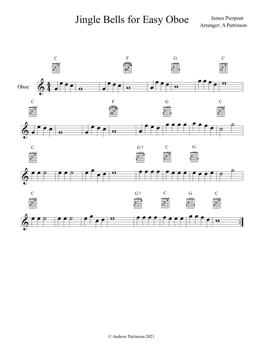 Jingle Bells for Easy Oboe with Guitar Chords (arr. Andrew Pattinson)