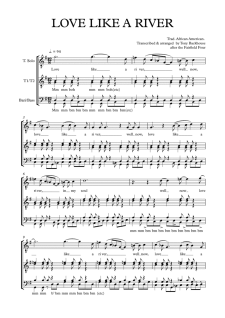 LOVE LIKE A RIVER (arr. Tony Backhouse)