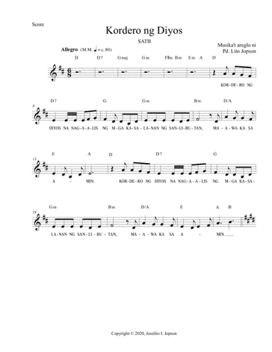 Kordero ng Diyos (SATB for Advent and Christmas)