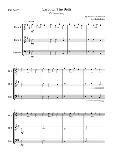 Carol Of The Bells (Christmas Song) for Woodwind Trio (arr. Fabio Britto)