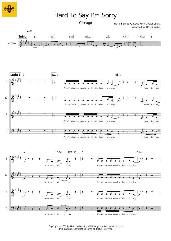 Hard To Say I'm Sorry (arr. Rogier Ijmker)
