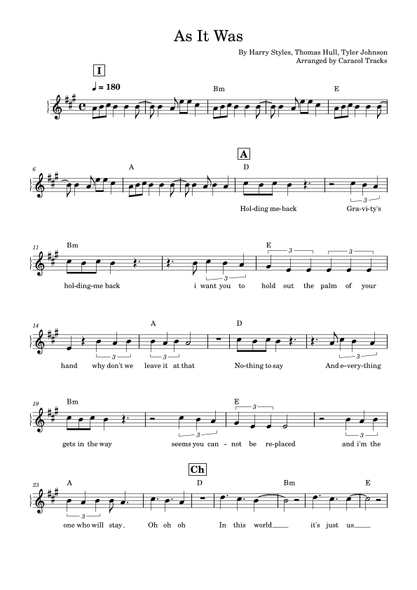 As It Was (arr. Caracol Tracks)