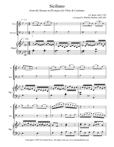 Bach Siciliano for Flute, Bassoon, and Harp (arr. Monika Durbin)