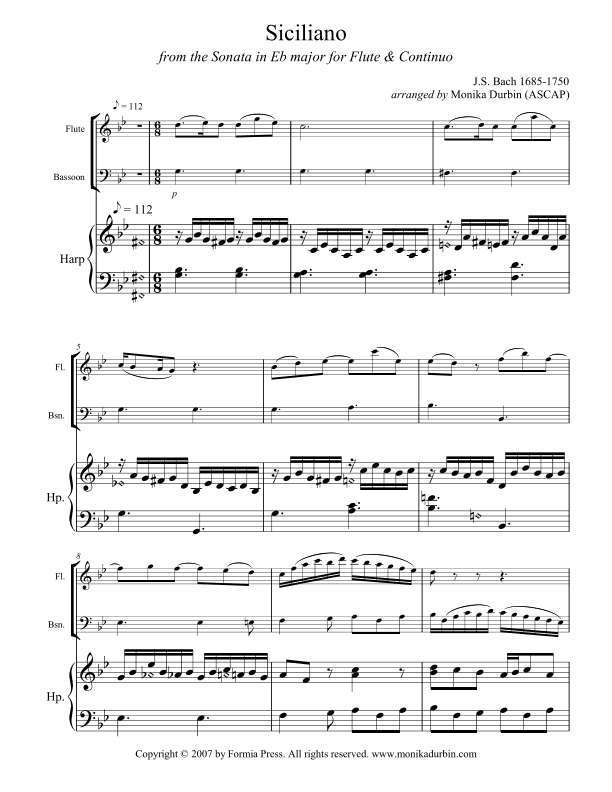 Bach Siciliano for Flute, Bassoon, and Harp (arr. Monika Durbin)