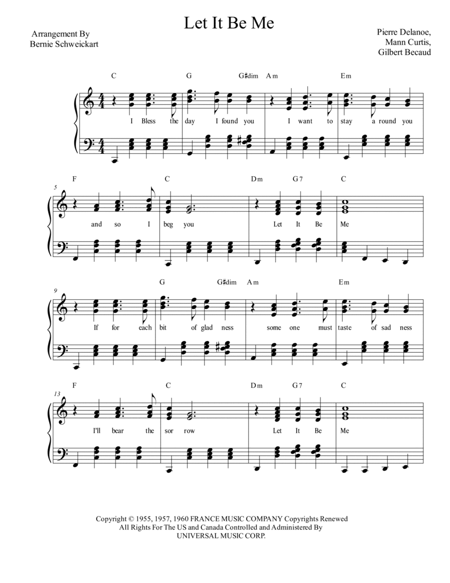 Let It Be Me (je T'appartiens) (arr. Bernie Schweickart)