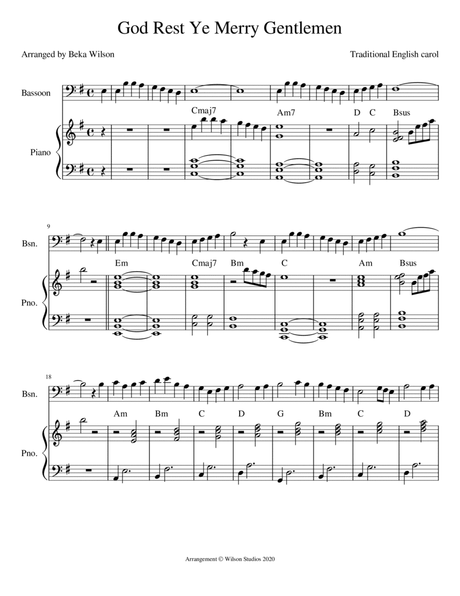 God Rest Ye Merry Gentlemen--bassoon solo (arr. Beka Wilson)