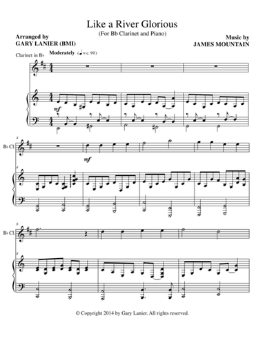 LIKE A RIVER GLORIOUS (Bb Clarinet Piano and Clarinet Part) (arr. Gary Lanier)
