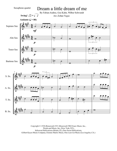 Dream A Little Dream Of Me (arr. Zoltan Vegso)