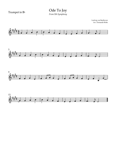 Ode To Joy (from Beethoven's 9th Symphony) for Trumpet in Bb Solo (arr. Fernando Britto)