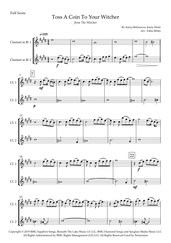 Toss A Coin To Your Witcher (arr. Fabio Britto)
