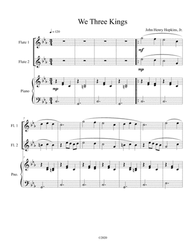 We Three Kings (flute duet) with optional piano accompaniment (arr. B C Dockery)