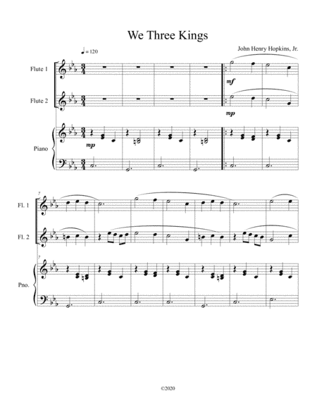 We Three Kings (flute duet) with optional piano accompaniment (arr. B C Dockery)