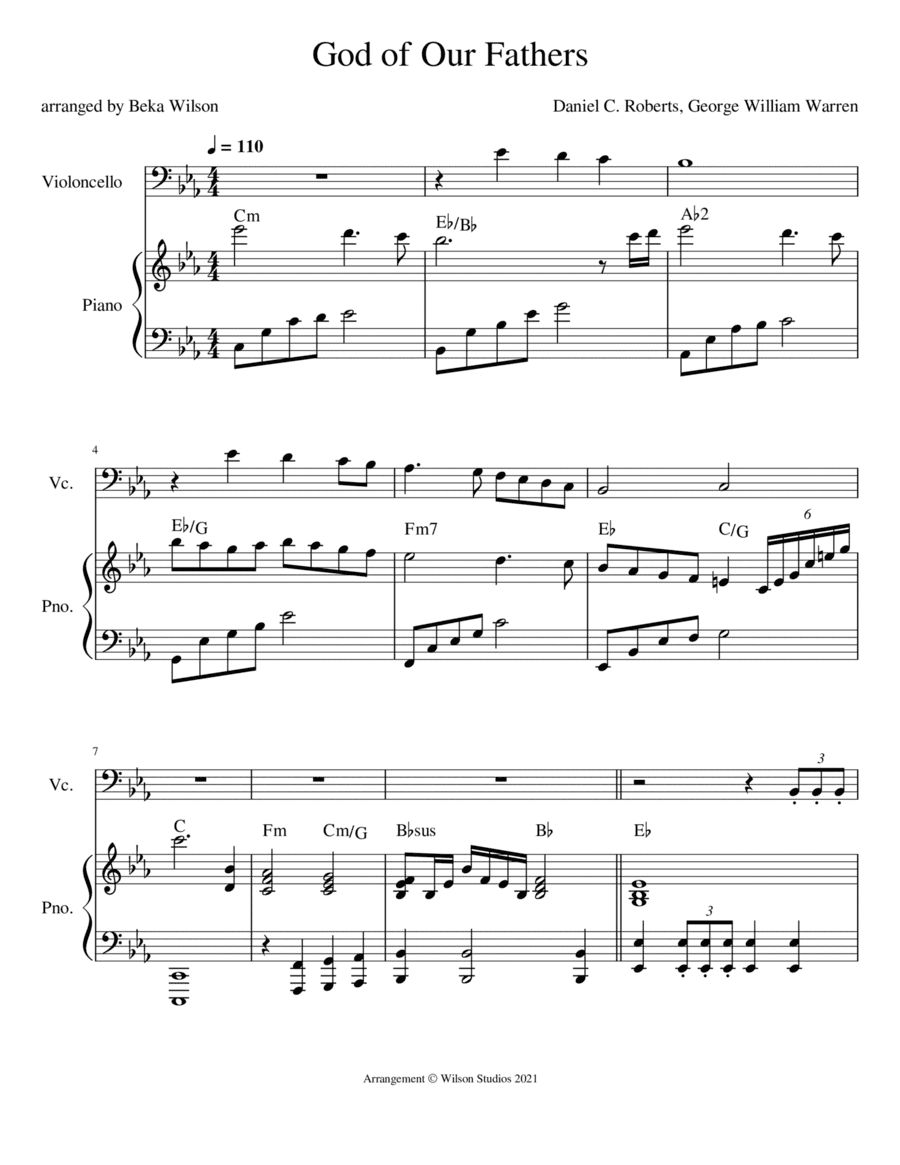 God of Our Fathers--cello solo (arr. Beka Wilson)