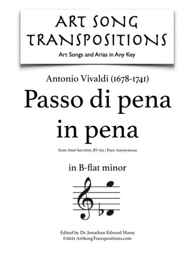 VIVALDI: Passo di pena in pena (transposed to B-flat minor) (arr. ArtSongTranspositions.com)