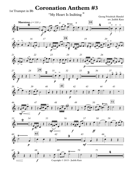 Coronation Anthem #3 - "My Heart Is Inditing" - for brass quintet - Set of Parts (arr. Judith Katz)