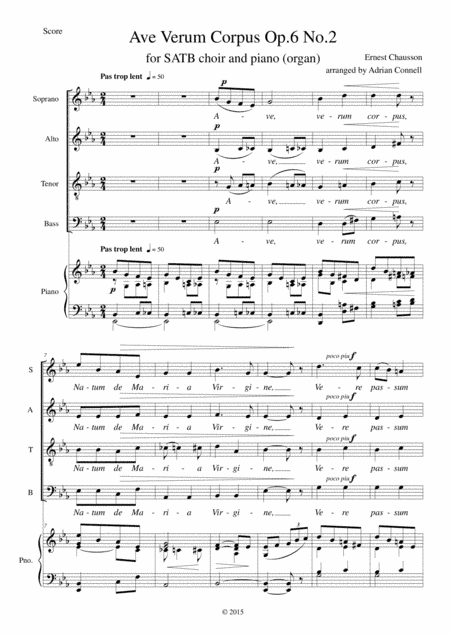Chausson Ave Verum Corpus arranged for SATB choir and piano (or organ) (arr. Adrian Connell)