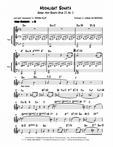 Moonlight Sonata - Adagio from Sonata Opus 27 No. 2 (Beethoven) - Lead sheet (key of D minor) (arr. Stephen Bulat)