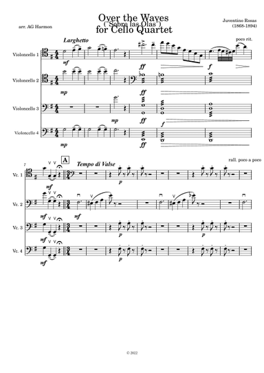 Over the Waves for Cello Quartet (arr. A.G. Harmon)