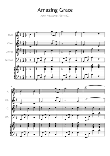 Amazing Grace - Woodwind Quartet w/ Piano Accompaniment (arr. Ygor Nunes)