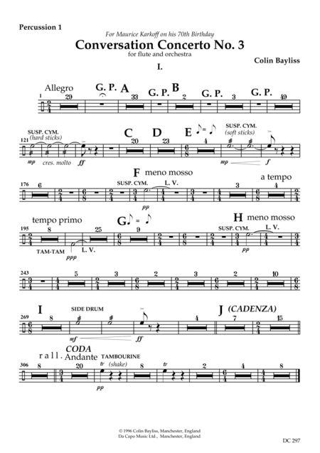 Conversation Concerto No.3 - for flute and orchestra [parts for percussion, solo flute and strings]