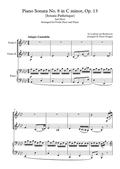 Piano Sonata No. 8 in C minor, Op. 13 (Sonata Pathétique) 2nd Movt - arr. for Violin Duet and Piano (arr. Pietro Prugna)