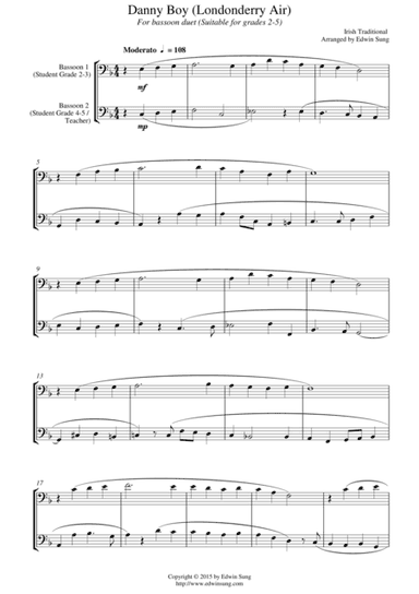 Danny Boy (Londonderry Air) (for bassoon duet, suitable for grades 2-5) (arr. Edwin Sung)