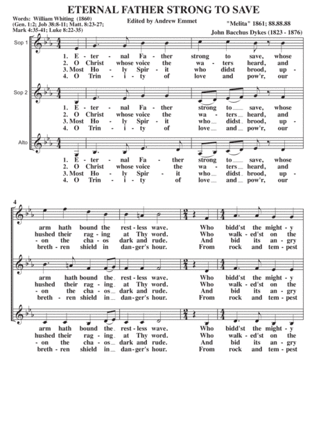 Eternal Father Strong To Save A Cappella SSA (arr. Andrew Emmet)