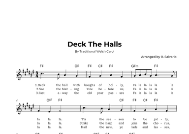 Deck The Halls (Key of F-Sharp Major) (arr. R. Salvario)