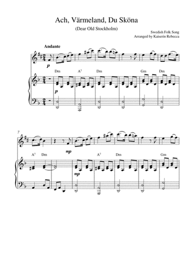 Ach, Värmeland, Du Sköna (Dear Old Stockholm) (for alto saxophone solo and piano accompaniment) (arr. Kaiserin Rebecca)