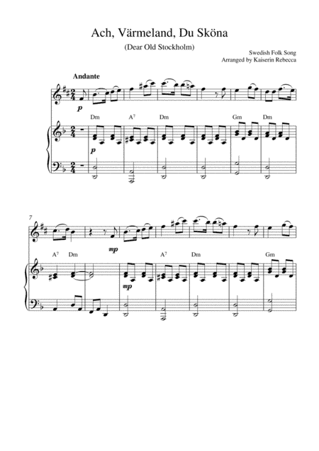 Ach, Värmeland, Du Sköna (Dear Old Stockholm) (for alto saxophone solo and piano accompaniment) (arr. Kaiserin Rebecca)