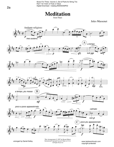Meditation from Thais for String Trio (or Wind Trio) (arr. Last Resort Music Publishing)