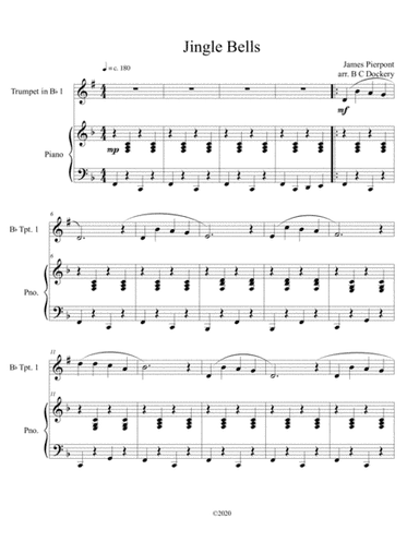 Jingle Bells (solo trumpet) with optional piano accompaniment (arr. B C Dockery)