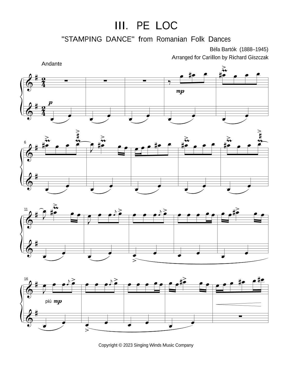 III. PE LOC (Stamping Dance) from "Romanian Folk Dances" (arr. Richard Giszczak)